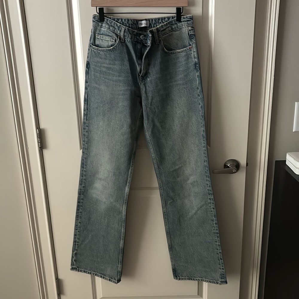 Zara Full length mid rise wide leg jeans
